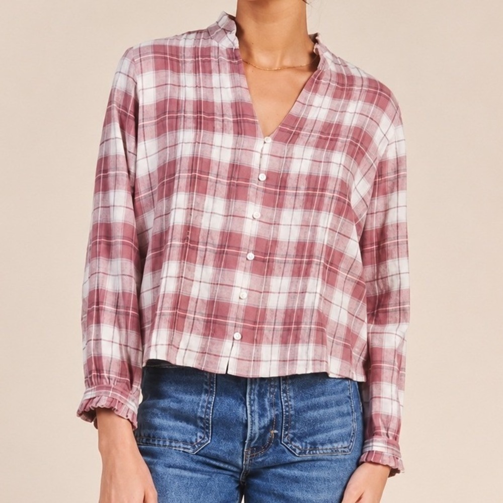 Trovata Birds of Paradise Finley Pintuck Blouse Pink Plaid